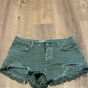 Green Distressed Denim Shorts